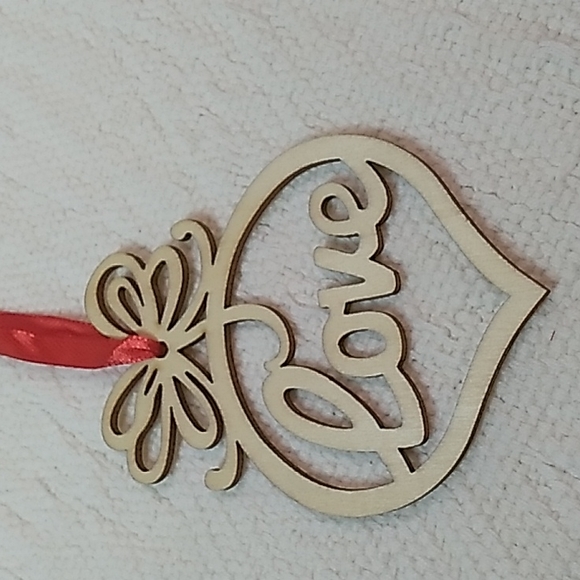 Love Bememo Wooden Christmas Ornament 3.82 x 2.83 x 0.12 inches w Red ribbon - Picture 4 of 5